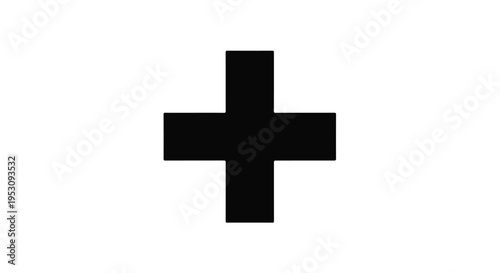 Black cross symbol on white background, medical healthcare icon, simple geometric shape, symbolizing first aid, medical emergency, or spirituality