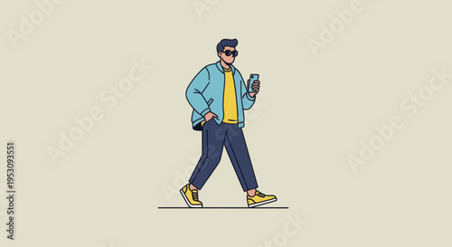 Stylish Man Walking with Smartphone in Hand.
