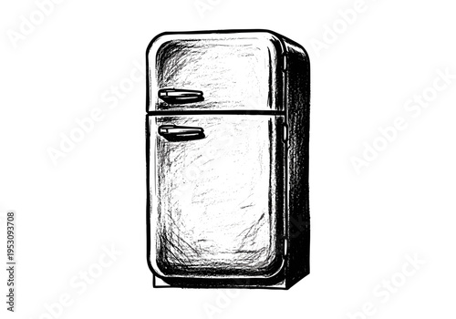 Vintage style refrigerator sketch in black and white