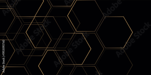 Luxury hexagonal with golden glowing lines