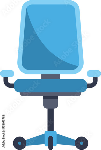 Blue office chair with armrests and wheels, isolated on a white background