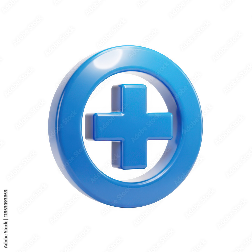 Fototapeta premium Modern blue medical plus sign icon on a spherical shape isolated on transparent background 'png