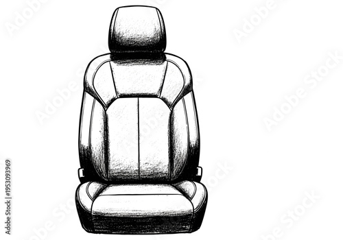 Detailed sketch of a modern car seat with headrest and lumbar support