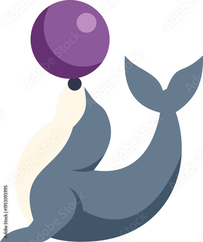 Sea lion balancing ball icon flat vector illustration
