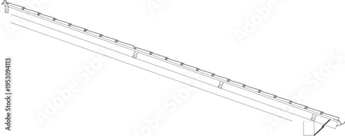 Technical architectural drawing showing isometric view of structural beam or girder with regular cross-bracing supports and end connections.