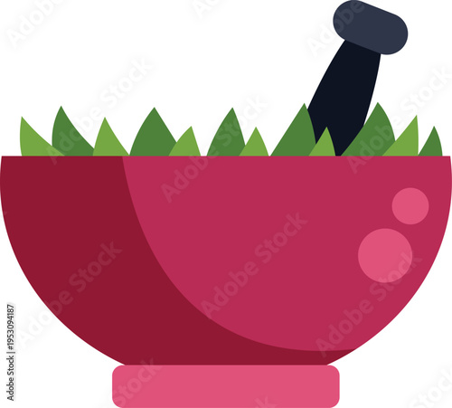 Herb leaves in a mortar with a pestle, representing natural medicine and cooking