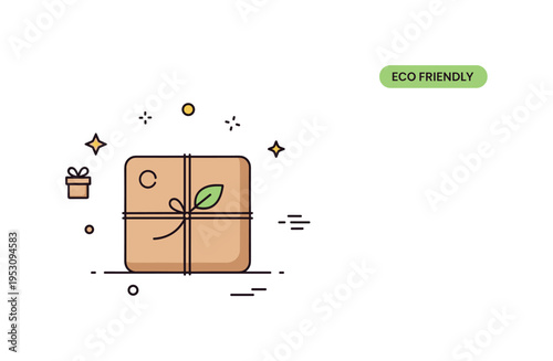 Eco friendly gift wrapping concept shown by a simple kraft paper wrapped box with twine and tiny leaf accent, symbolizing sustainability and mindful gifting.