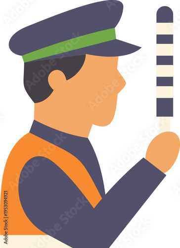 Traffic officer managing control over road safety with uniform and signal stick