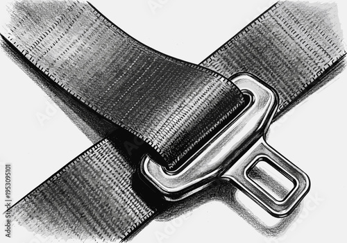 Close-up illustration of a car seatbelt buckle and strap in a dynamic cross pattern
