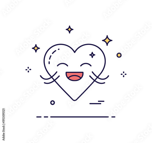 Joyful heart expression illustrated by a simple heart shape with small sparkle details and soft curved lines suggesting emotional glow. The scene conveys love