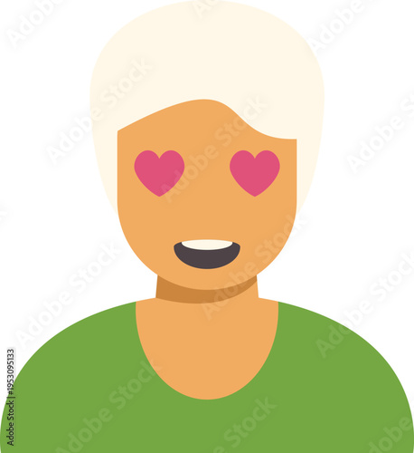 Person avatar with heart shaped eyes and a smiling face, depicting passion and affection