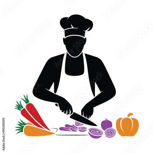 Man cutting vegetables vector illustration