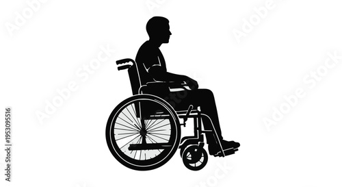 Disabled person in wheelchair sitting profile view black silhouette isolated on white background accessibility symbol