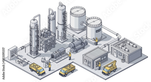 Industrial Chemical Plant with Storage Tanks and Equipment.