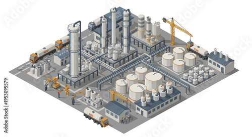 Industrial Chemical Plant with Storage Tanks and Pipelines.
