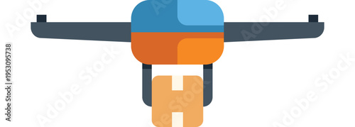 Drone delivering a cardboard box, representing modern parcel delivery and innovative logistics