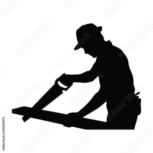 Black silhouette illustration of a woodcutter with a clean vector style inspired by Japanese calligraphy and modern icon design