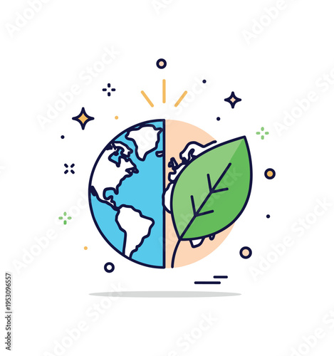 Harmony between belief and earth illustrated by a globe partially shaped like a leaf with a soft radiant accent above, symbolizing unity of spirituality and