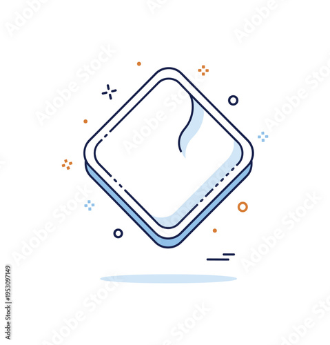 Classic cotton handkerchief simple white square with a thin contrasting border line and soft fabric folds. A minimal concept badge emphasizing everyday utility