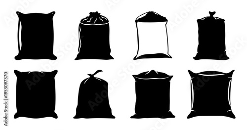 Various bag designs filled with different materials in a vector design