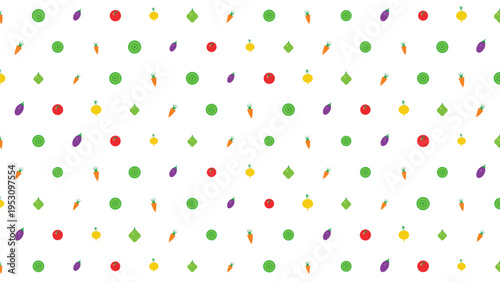 Seamless vector pattern featuring small, colorful, flat geometric shapes including green circles, red circles, yellow squares, orange rectangles, and purple ovals