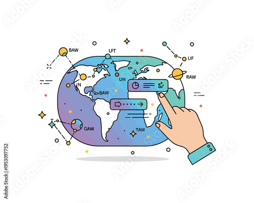 Holographic map of the universe showing a 3D projection of galaxies and asteroid belts with small interface panels, highlighting advanced space navigation and