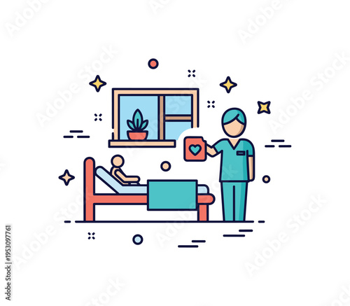 Supportive hospice care environment illustrated by a peaceful room silhouette with a caregiver figure nearby, symbolizing safety, calm, and attentive presence.