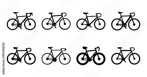 Black and White Bicycle Pattern Featuring Various Types of Road Bikes