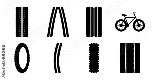 Assortment of Bicycle Tire Tread Patterns with a Bicycle Silhouette