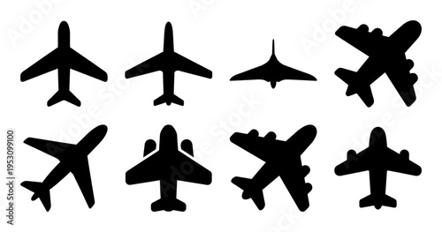 Silhouette airplanes flying in the sky depicting different types of aircrafts