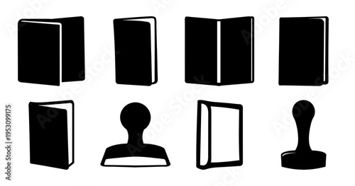 Books and Rubber Stamps, A Collection of Black and White Vector Icons