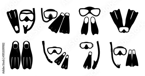 Illustrative Collection of Snorkeling Equipment in Monochrome, Perfect for Summer Outings