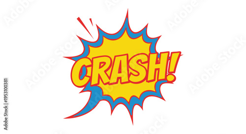Bright yellow and blue comic book explosion burst with the word crash