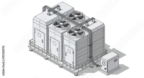 Industrial HVAC system with multiple units and fans.