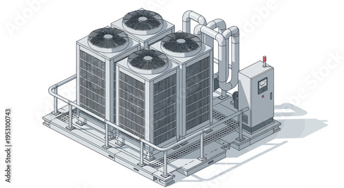 Industrial HVAC System with Multiple Units and Fans.