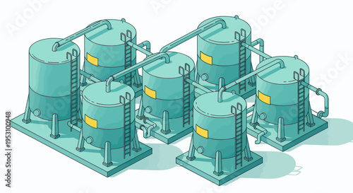 Industrial Storage Tanks System for Chemical or Oil Processing.