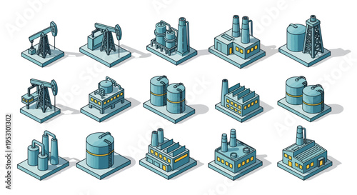Isometric Industrial Buildings and Oil Rigs Collection.