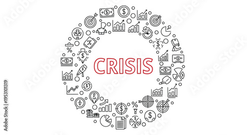 Crisis Management Concept With Financial Icons And Graphs For Business Challenges