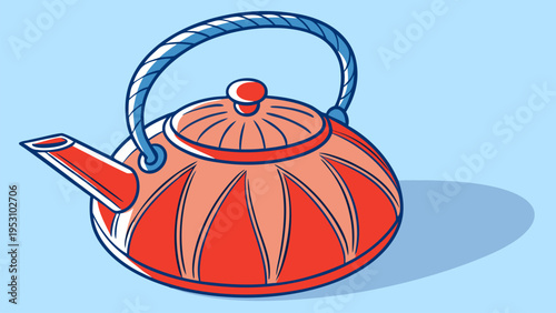 Decorative teapot with steam in clean flat style, ideal for tea branding, coffee menus, cozy drink themes, and traditional beverage illustrations.