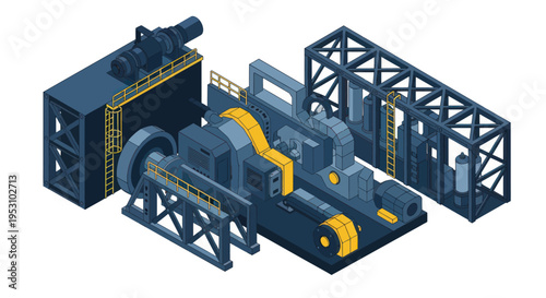 Isometric industrial machinery and equipment for heavy industry.