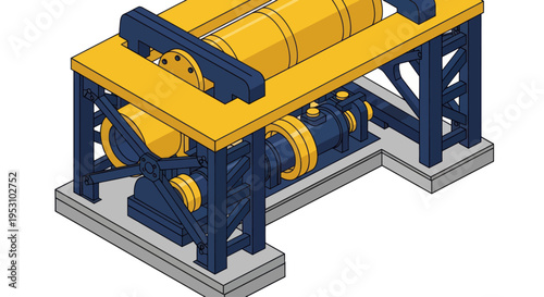 Isometric Industrial Machinery with Yellow and Blue Components.