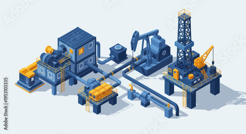 Isometric Oil and Gas Industry Production Facilities Illustration.