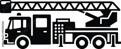 Silhouette emergency fire engine vehicle with extended rescue ladder vector illustration