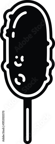 Silhouette corn dog snack on stick with crispy potato topping vector illustration