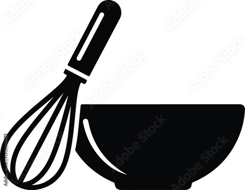 Silhouette kitchen whisk and bowl icon for cooking and baking vector illustration