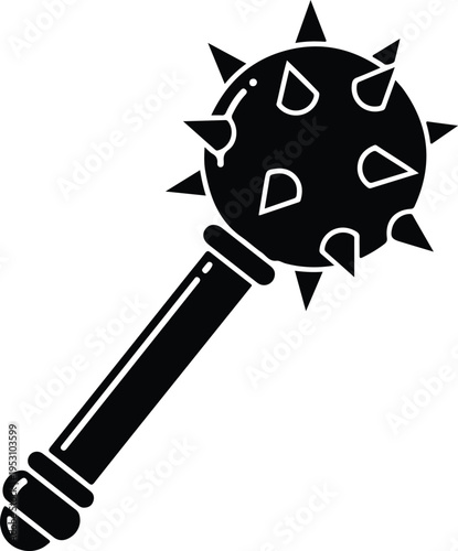 Silhouette medieval spiked mace morning star weapon for battle history vector illustration