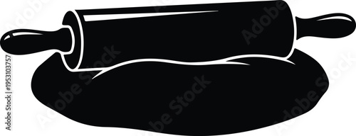 Silhouette of a wooden rolling pin flattening dough for baking vector illustration