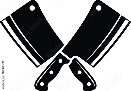Silhouette of two crossed meat cleaver knives for butcher shop vector illustration