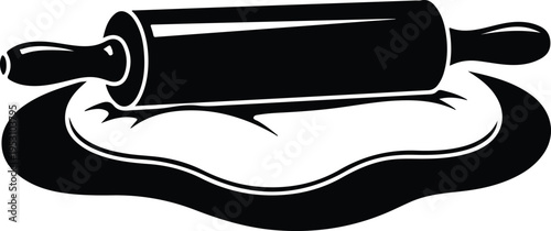 Silhouette of kitchen rolling pin flattening fresh pastry dough vector illustration