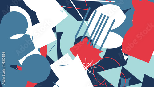 Abstract Geometric Composition in Red White and Blue vector background